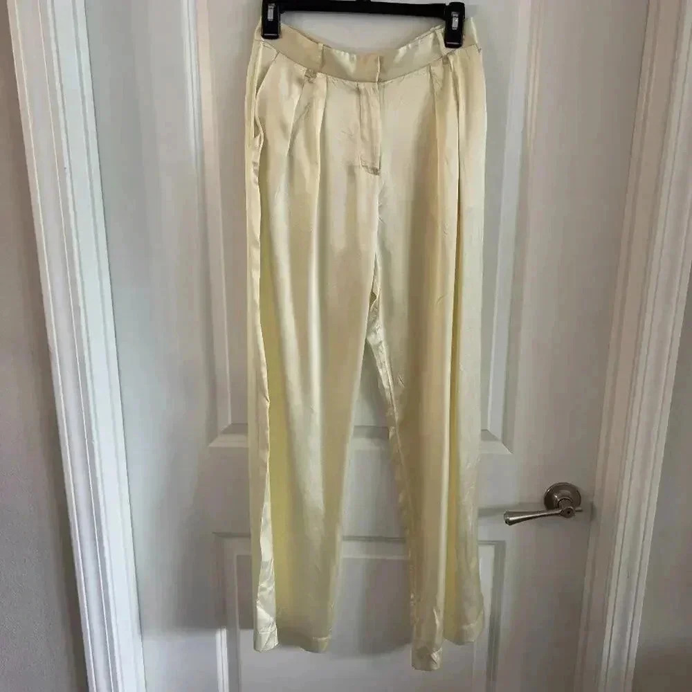 LoveShackFancy 100% Silk Cream Pants – Size 4 - Picture 2 of 7